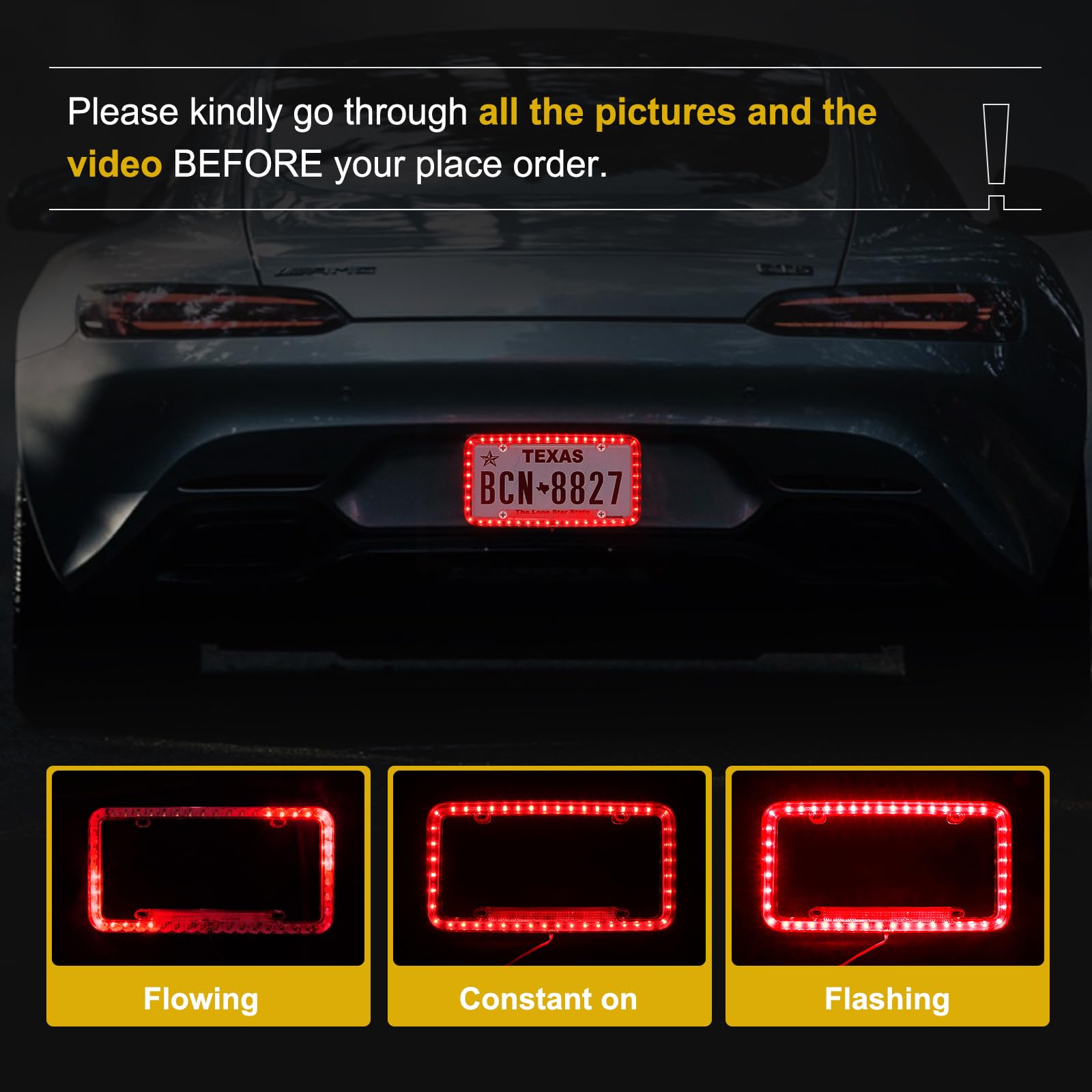 Amazon.com: Follicomfy 12 V 54 LED Color Light License Plate Frame