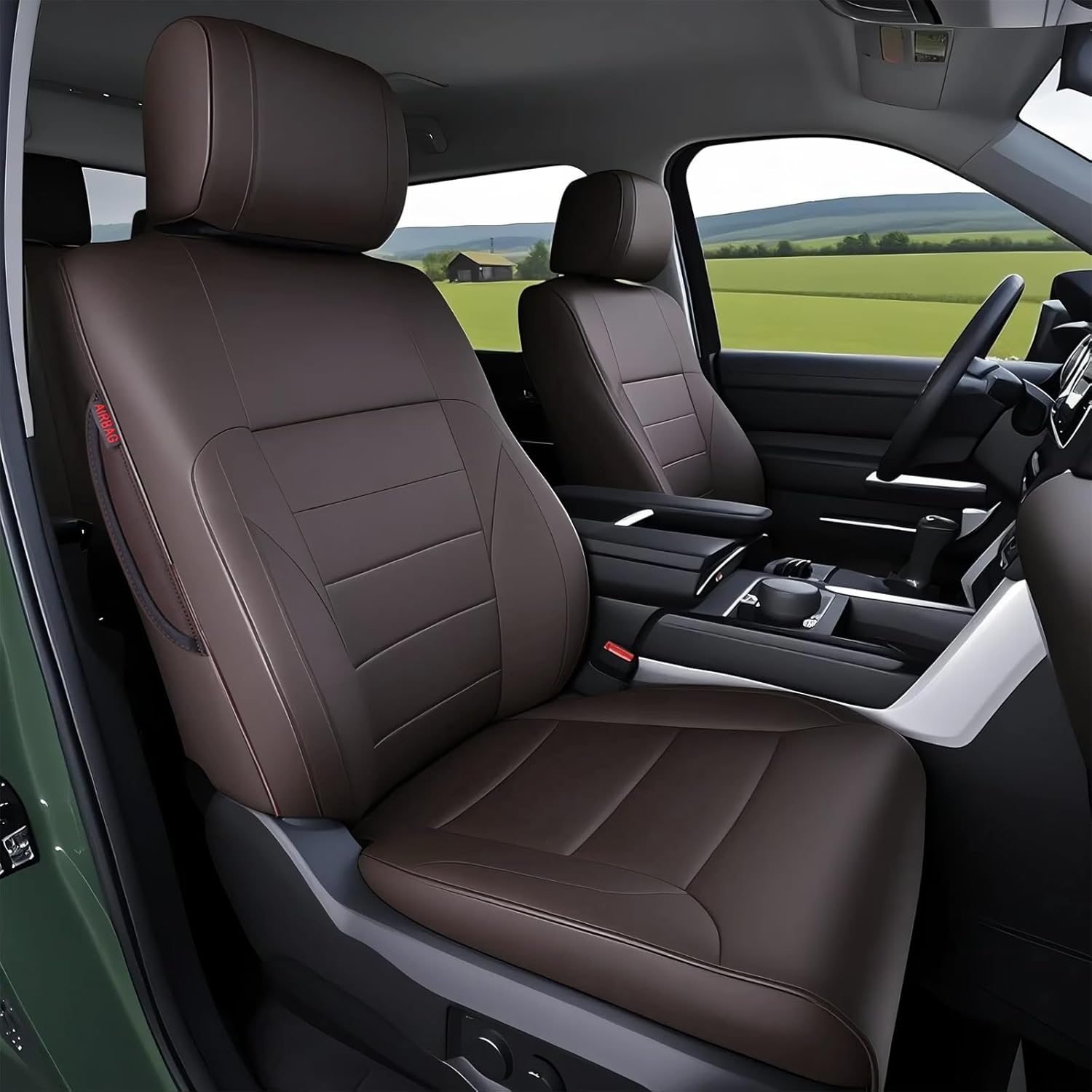 Tailor-Made Full Set Faux Leather Seat Covers for Toyota Tundra CrewMax 2022-2026 - Full Coverage, Waterproof, Easy to Clean, Luxury Look - Brown Brown 2022-2025 CrewMax&Double Cab