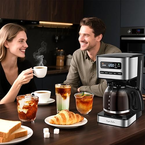 Miniatura 9 de Taylor Swoden Cafeteras programables de 12 tazas, cafetera caliente y helada, 4 de fuerza de preparación, pantalla LED, temporizador de 24 horas,