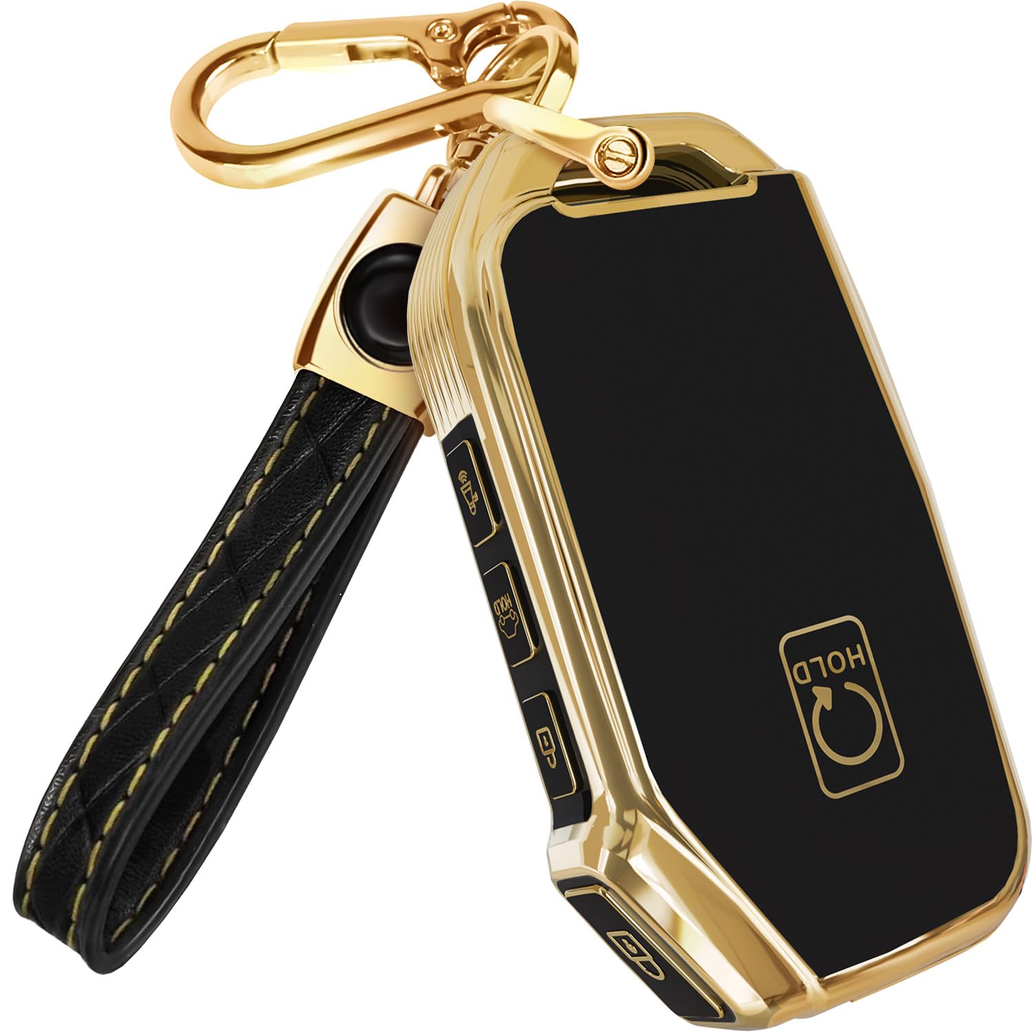 Lucrum for Kia Key Fob Cover & Leather Keychain - TPU Keyfob Case for Sportage Soul Forte EV6 Niro K5 Stinger (2018-2025)