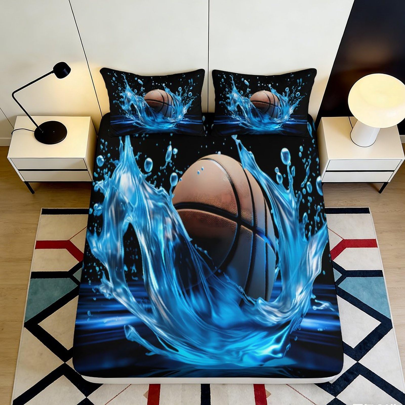 Pnayamiorkfel Style-5 3D Printed Basketball Splash Fitted Sheet Microfiber Soft Breathable Water Wave Bed Cover For Bedroom Guestroom Decor 90X200x25cm
