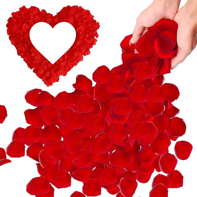 1200pcs Red Rose Petals, No-Taste Emulation Artificial Silk Rose Petals, Romantic Fake Flower Decoration for Valentine's Day, Anniversary, Confession Propose Decorations, Birthday Party