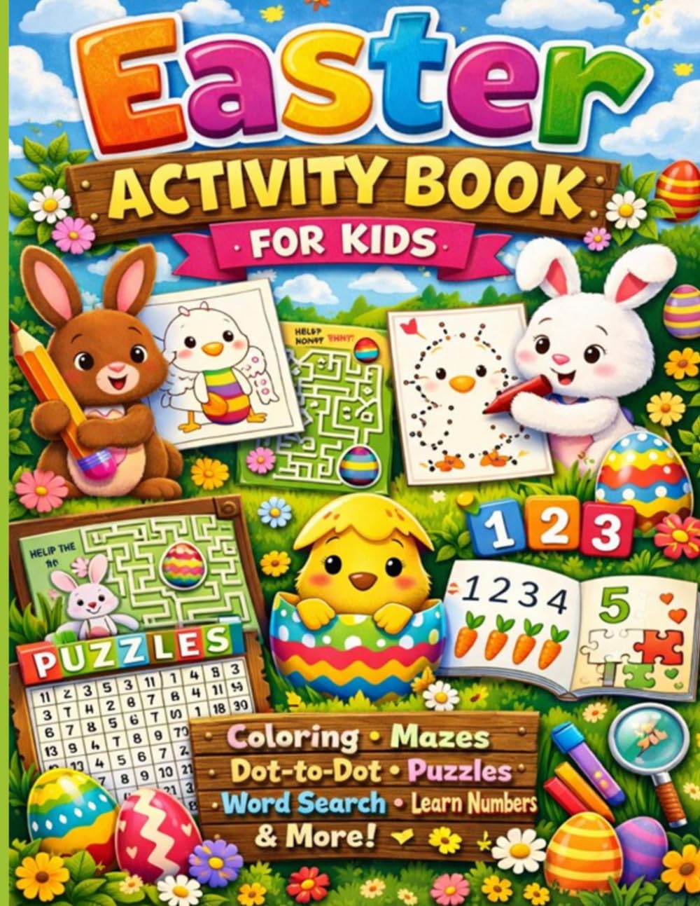 Easter Activity Book for Kids 75 pages: 75 pages of Coloring, Mazes, Dot-to-Dot, Puzzles, Word Search & More Fun Activities