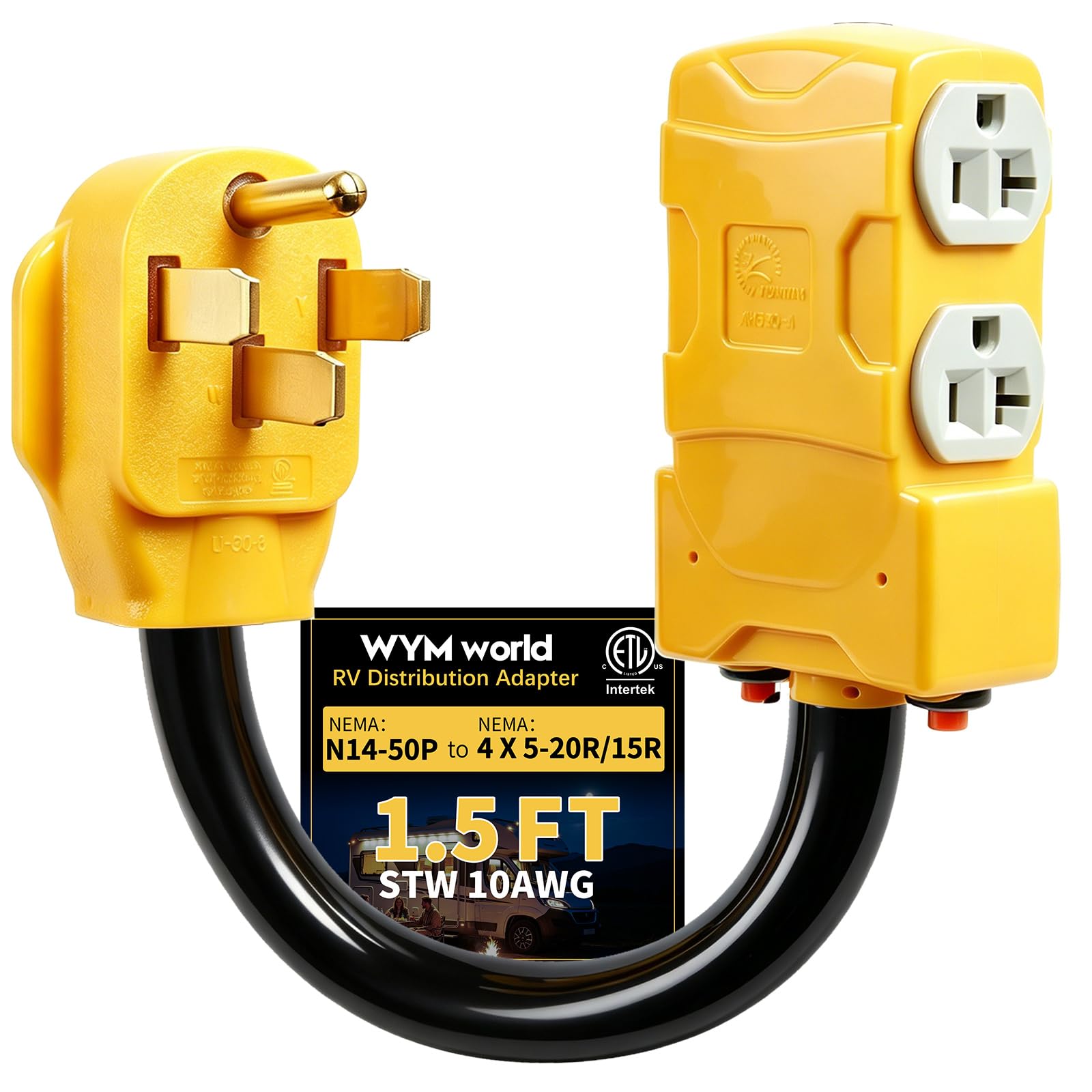Adaptateur de distribution 50 A à 20 A 110 V pour camping-car, NEMA 14-50P à 4 x 5-20R/15R 4 broches pour prise domestique à multiples prises avec disjoncteur de 20 A, cordon de