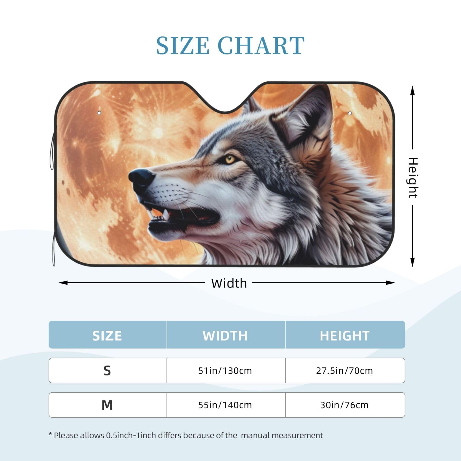 Car Windshield Sun Shade With Howling Wolf & Mountains Design - Cool Universal Fit