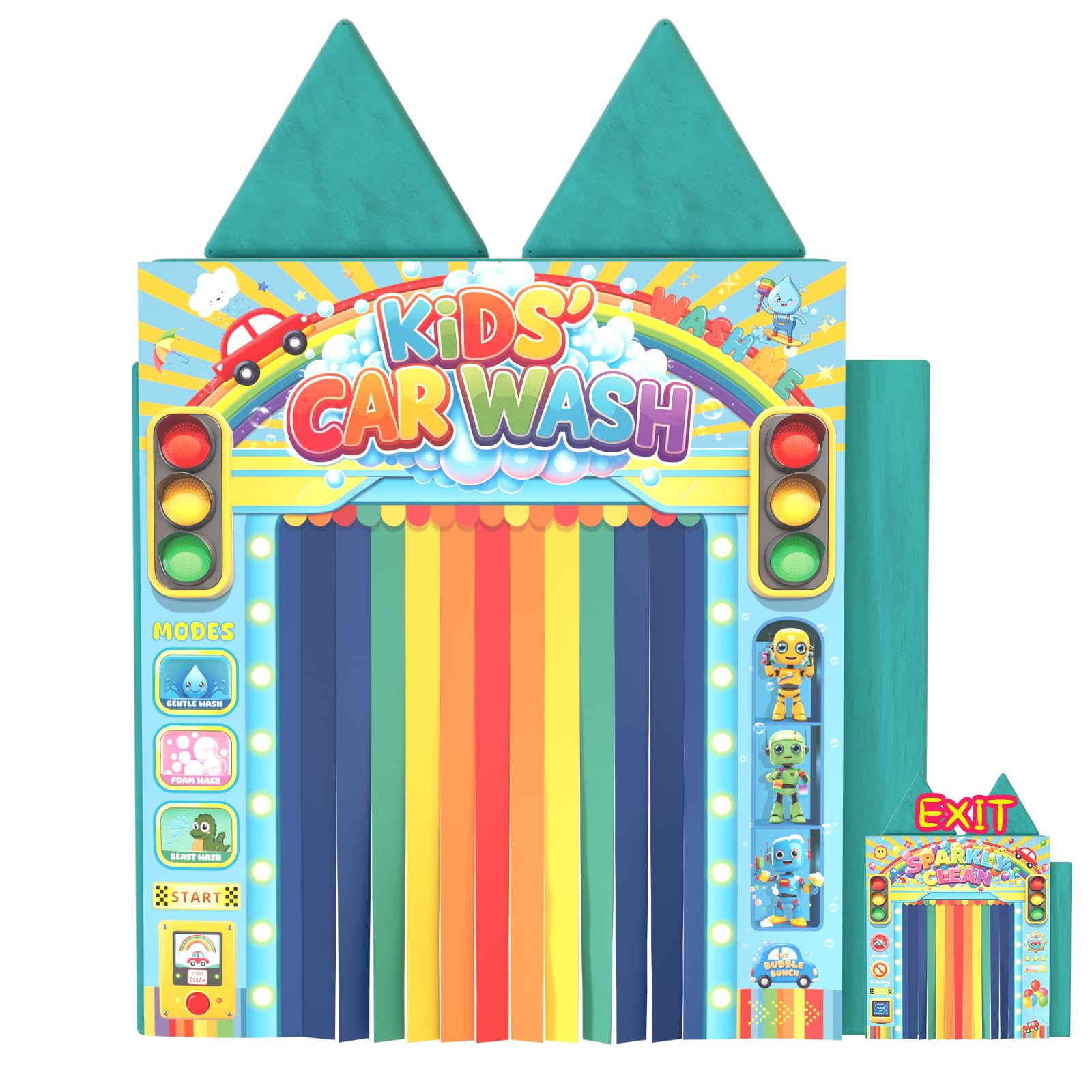 DLOREUK Play Panel for Kids Play Couch Foam Sofa Childrens Home Play Modular Couch (Sofa not Included) - Car Wash 3D Style - Set of 2 (Entrance & Exit)