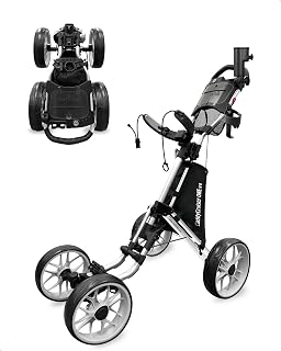 4 Wheel Golf Push Cart - Caddycruiser One Version 8 1-Click Folding Trolley - Lightweight, Compact Pull Caddy Cart, Easy to Open