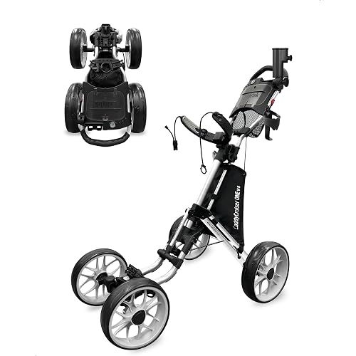 CaddyTek 4 Wheel Golf Push Cart - Caddycruiser One Version 8 1-Click Folding Trolley - Lightweight, Compact Pull Caddy Cart, Easy to Open