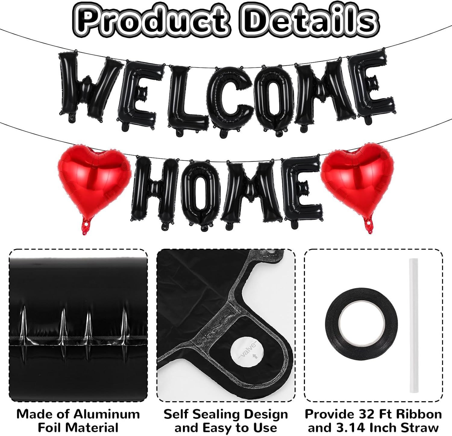 Black Welcome Home Balloons Banner, Welcome Home Party Decorations, 16 Inch Welcome Home Letter Foil Balloons Family Gathering Banner for Homecoming Decorations House Warming Party Supplies (Black) image 5