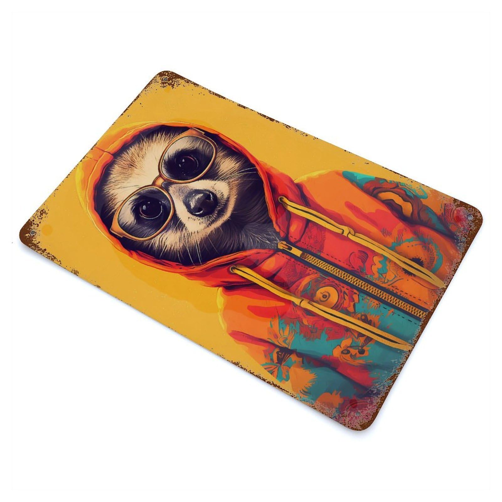 Garage Style Meerkat Hoodie Distressed Metal Wall Sign 11.8"x7.9", Decorative Metal Wall Art for Bar And Workshop