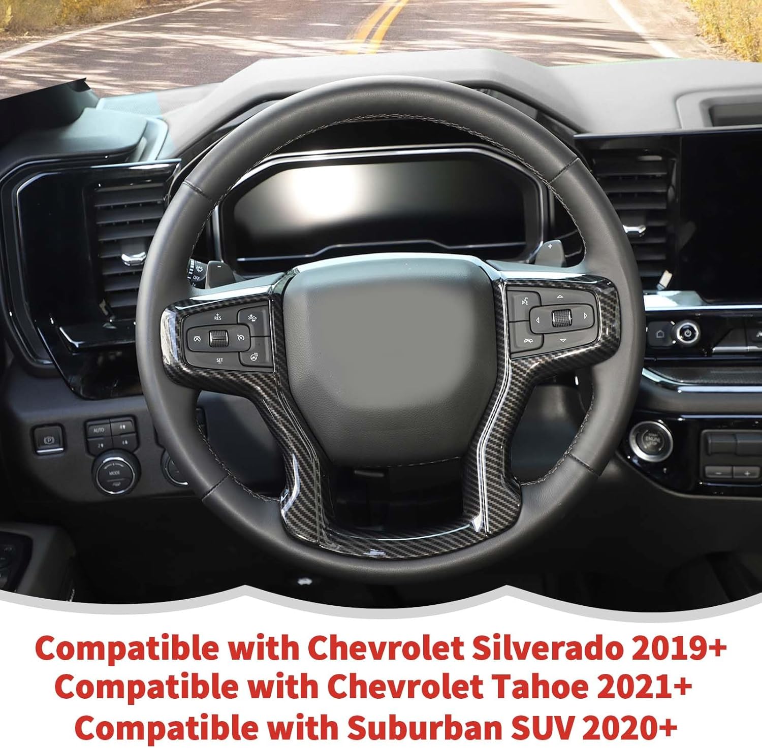 Carbon Fiber Steering Wheel Trim Cover Frame Decoration Interior Accessories Compatible with Chevrolet Silverado 2019-2023,for Chevrolet Tahoe 2021-2023,for Suburban SUV 2020-2023