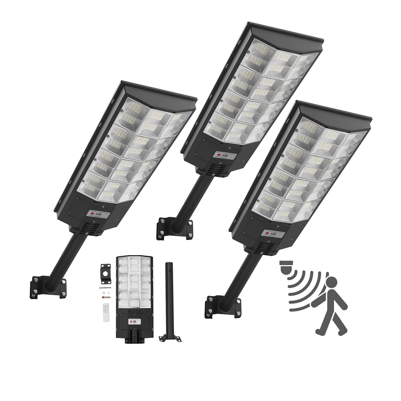 VEVOR Lampioni Solari da Esterno da 8000 W 450000 LM, Faretto per Parcheggio Commerciale Lampada di Sicurezza a LED con Sensore di Movimento, Illuminazione Esterna per Garage 3 pezzi
