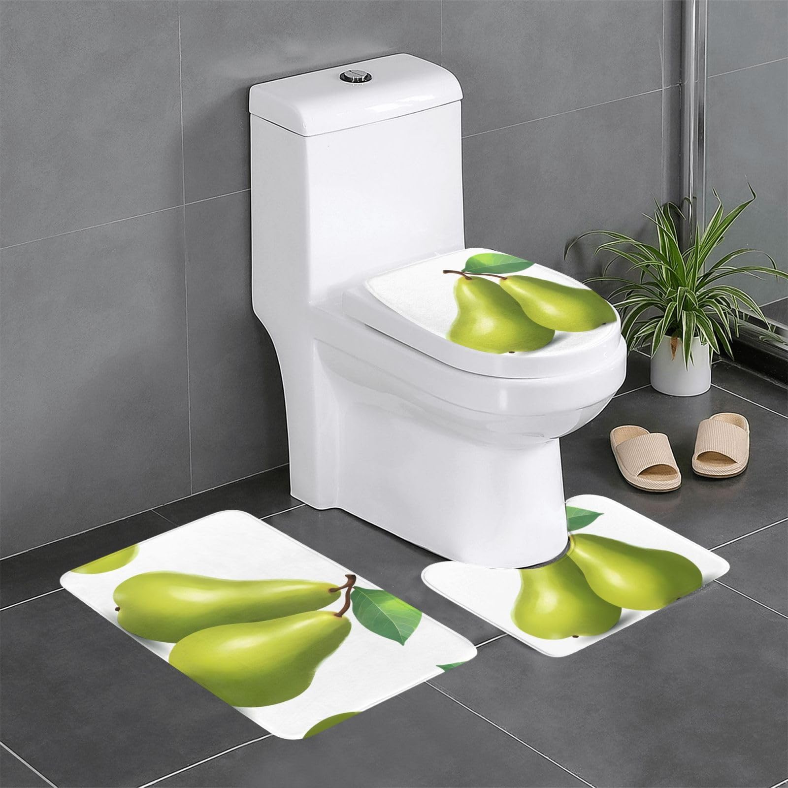 Tapis de bain antidérapant motif poire pour créer une ambiance fraîche devant la baignoire