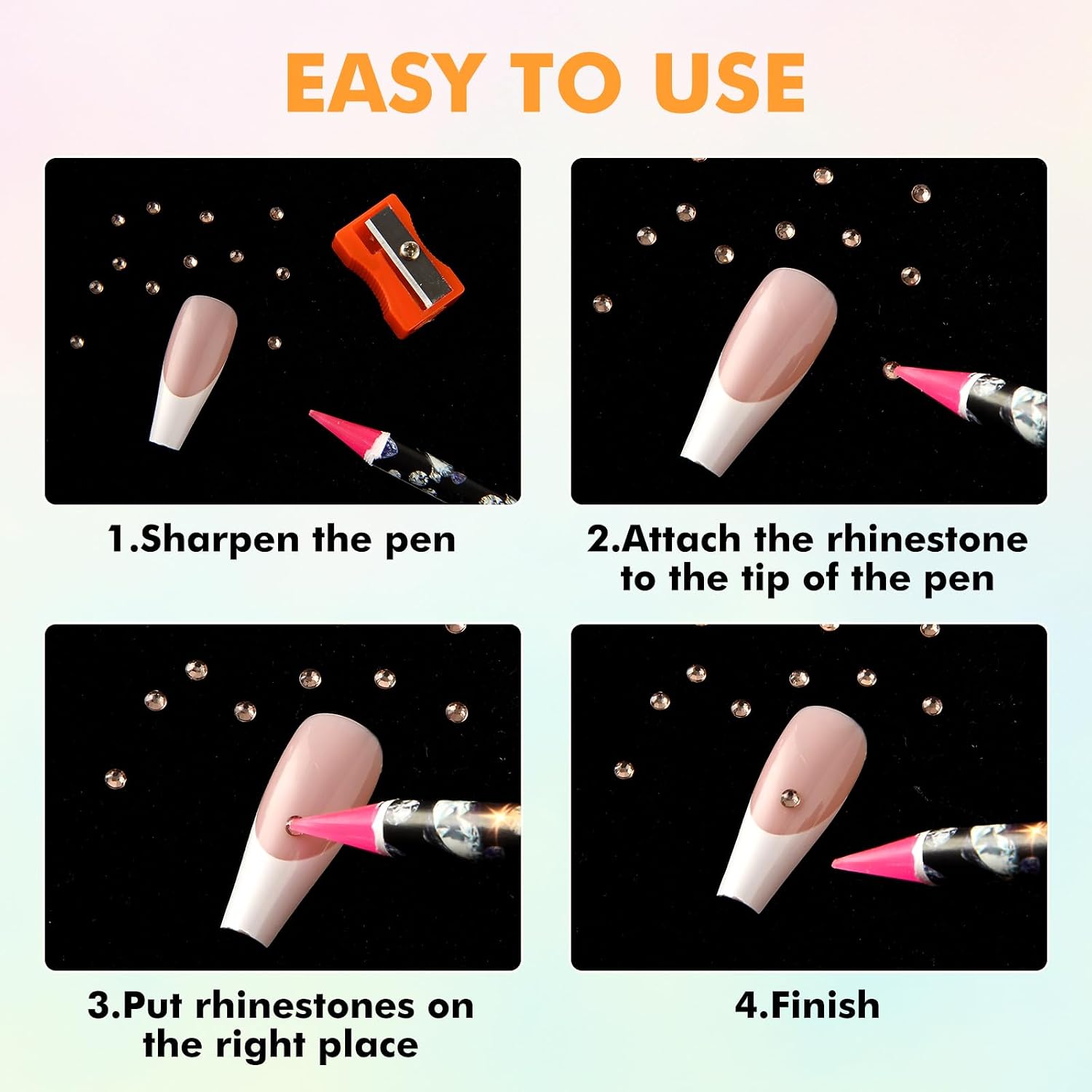 Telooco 4Pcs Rhinestone Picker Tool Self Adhesive Wax Pencil Diamond Art Tools Rhinestone Applicator Nail Point Drill Pen Resin Picker Dotting for Nail Art DIY with Pencil Sharpener | Diamond Art Tools Nail Point Drill Pen Resin Picker Dotting for Nail Art DIY with Pencil Sharpener