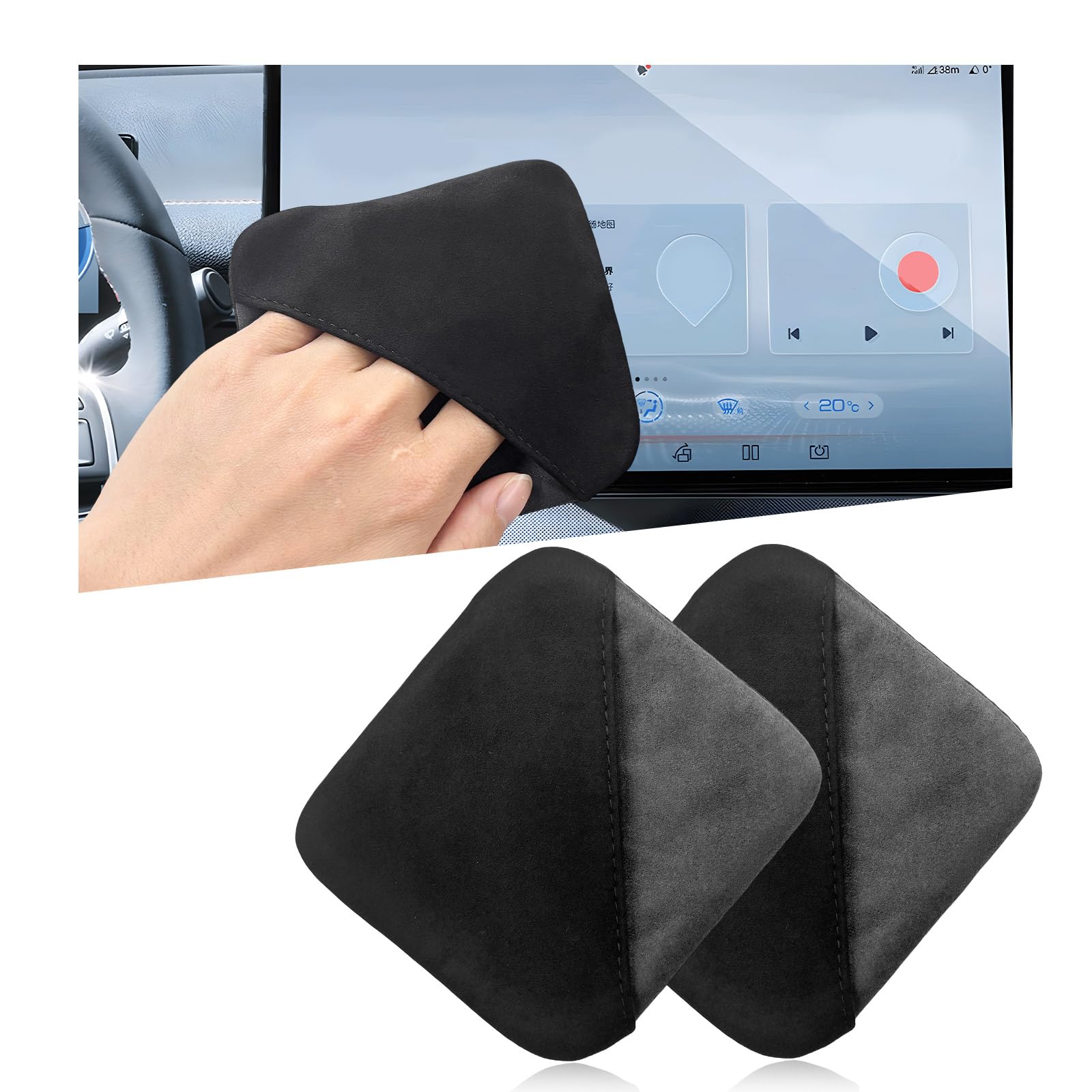 Ohleats Panno per la pulizia dello schermo dell'auto, 10,4 x 10,3 cm, in microfibra, pieghevole, panno per la pulizia del touch screen, per display LCD del cruscotto, accessori interni auto (quadrato,
