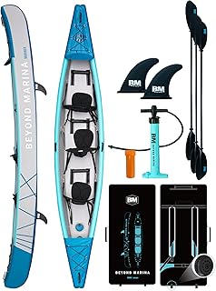 BEYOND MARINA Inflatable Kayak 1 & 2 & 3 Person Adult- Full Drop Stitch Kayak with Aluminum Paddles, Seats, Footrests, Pump, Fins