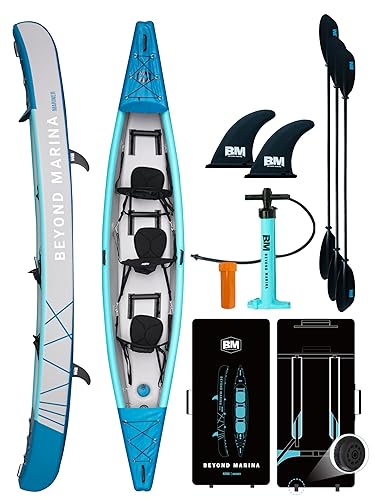 BEYOND MARINA Inflatable Kayak 1 & 2 & 3 Person Adult- Full Drop Stitch Kayak with Aluminum Paddles, Seats, Footrests, Pump, Fins