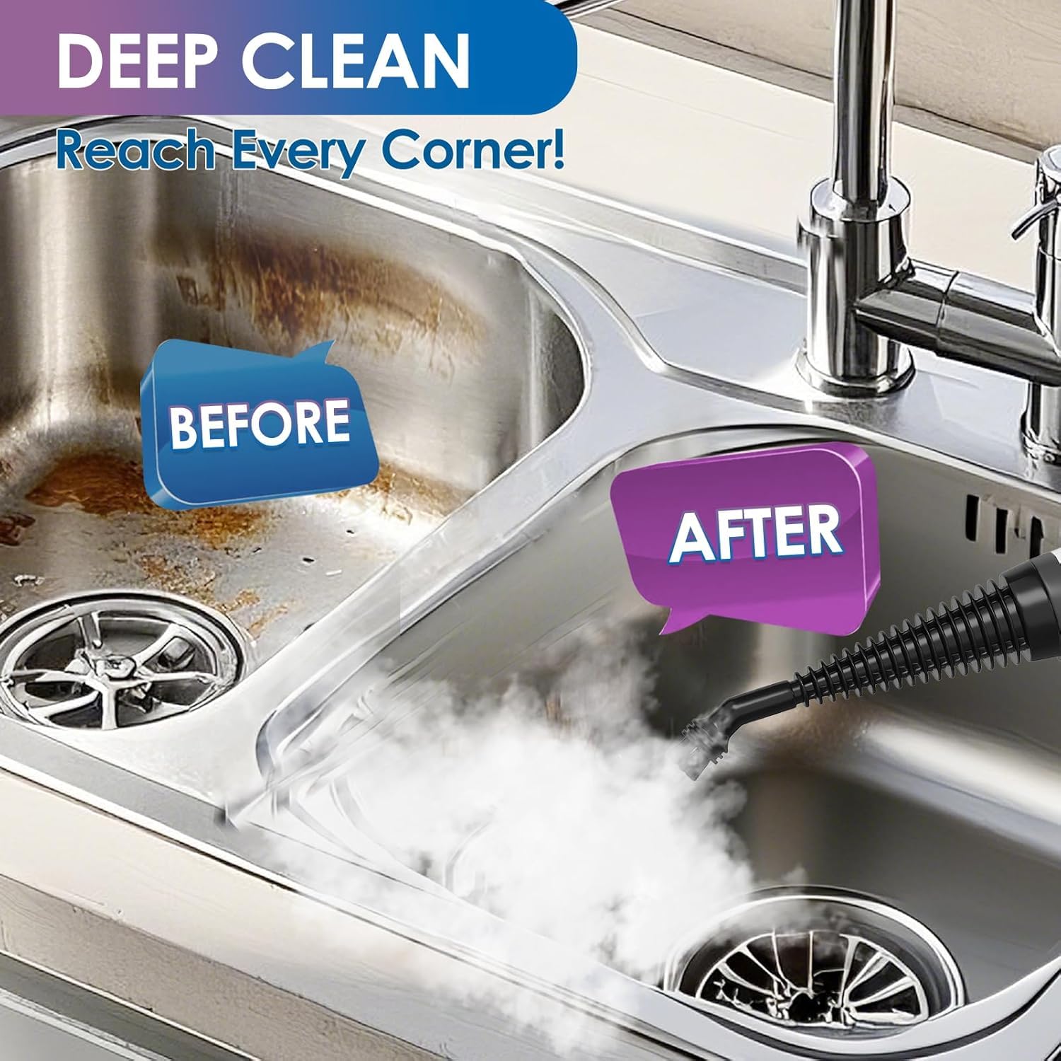 Pulitore a Vapore 450ml Steam Cleaner Pistola Pulitore a Vapore Portatile Vaporizzatore Vapore Pulizia Professionale per Pulire Pulizie, Pulisce, Sgrassa e Disinfetta per Tappezzeria, Cucina, Bagno