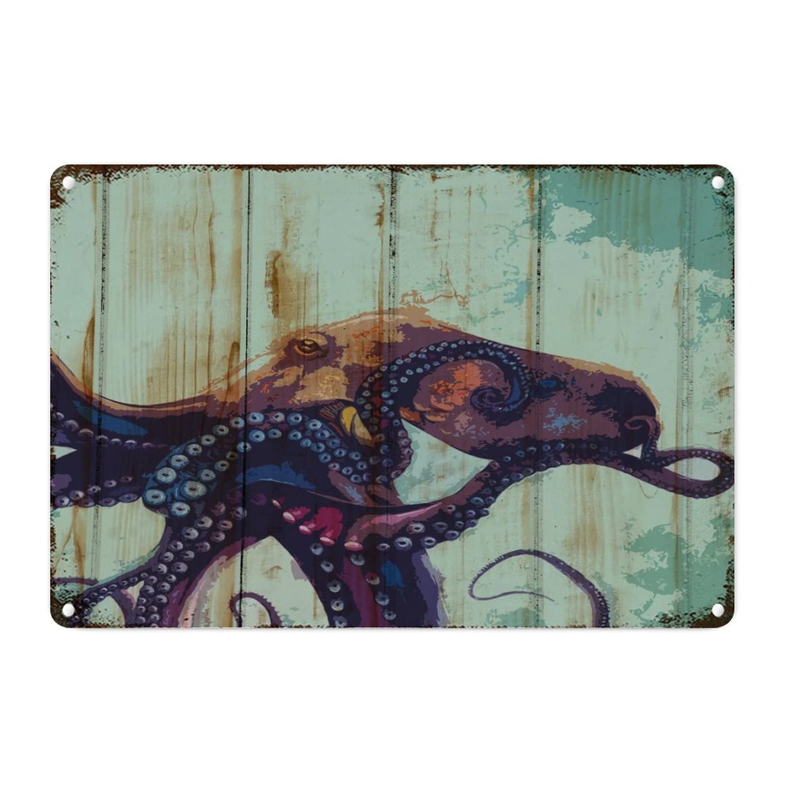 Plaque murale rétro vintage en métal pieuvre pour habiller un mur vide