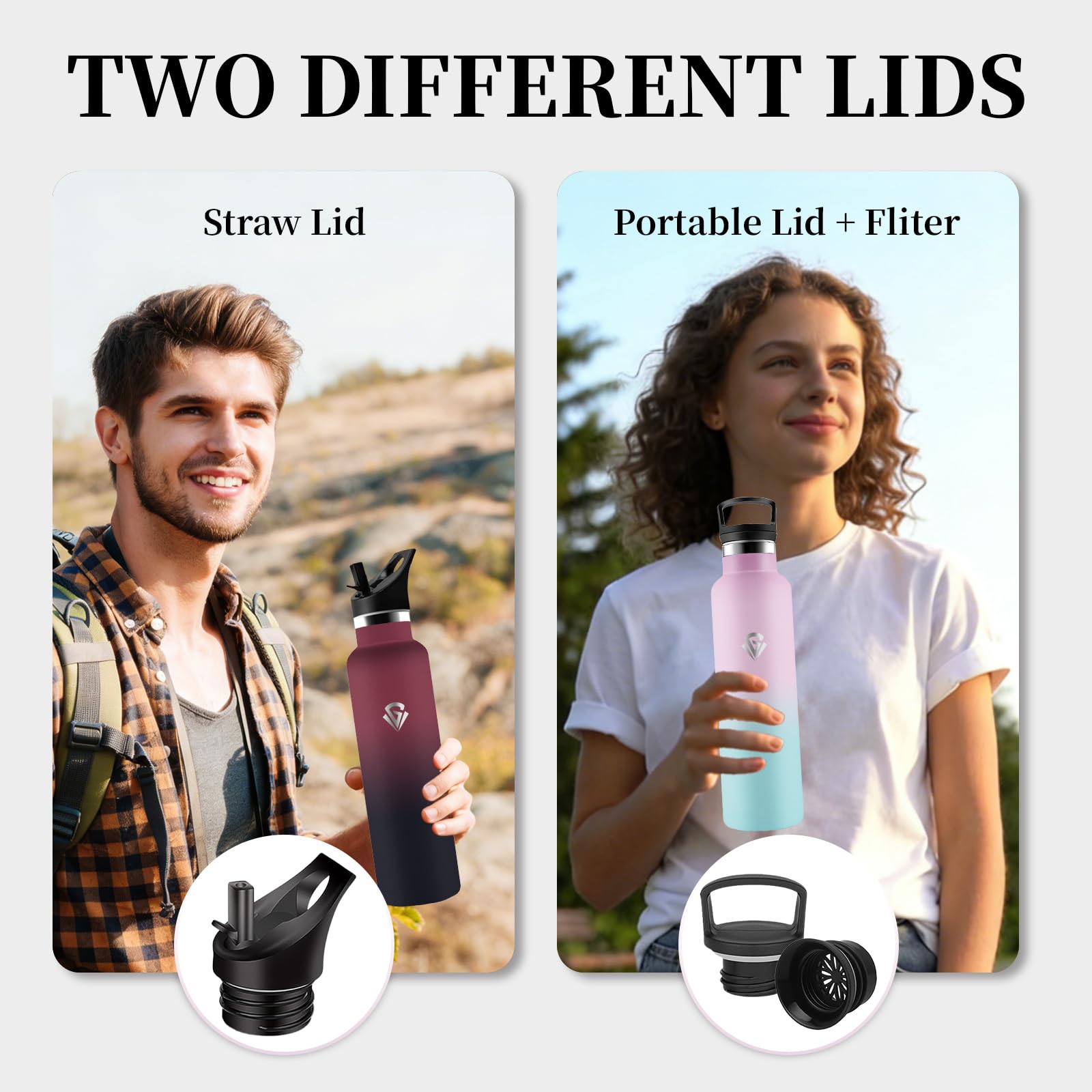 Mujigaga Borraccia Termica 1 litro, Borraccia Termica con Cannuccia, Senza Perdite Borracce Acciaio Inox Senza BPA, Bottiglia Termica per Viaggio, Campeggio, Trekking