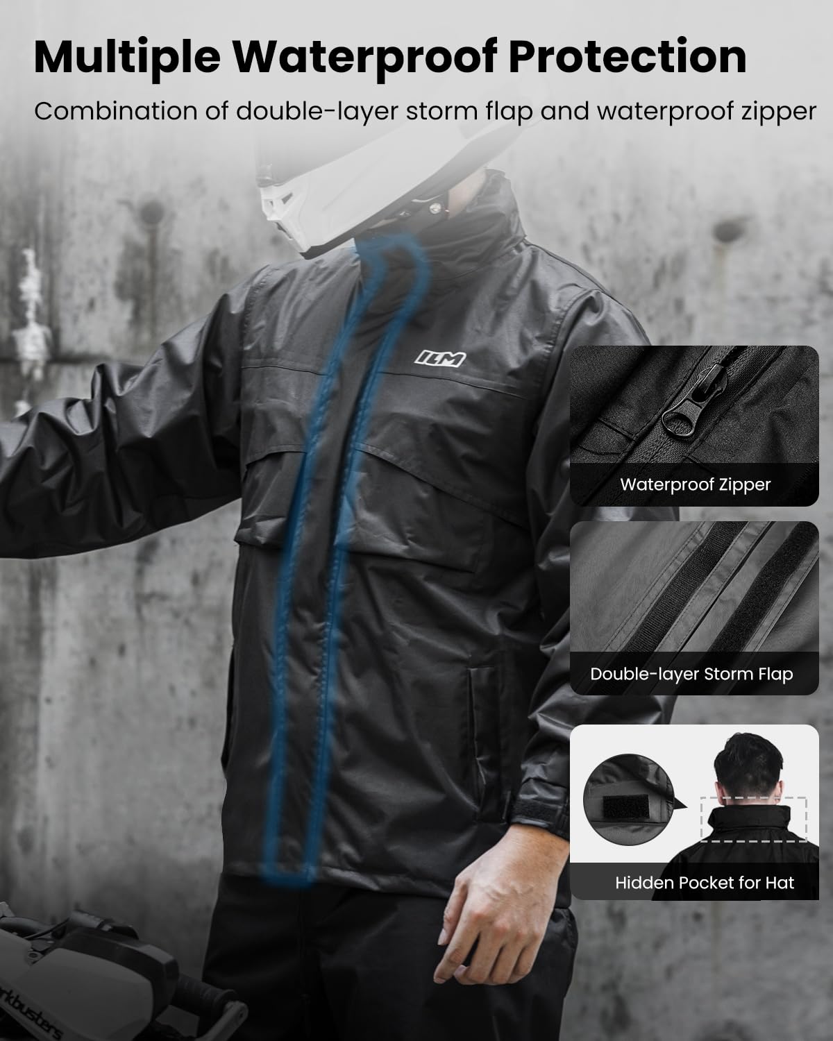 ILM Motorrad Regenkombi Herren Damen Wasserdicht-Regenjacke Verschleißfest, 6 Taschen, 2-teiliges Set mit Jacke und Hose