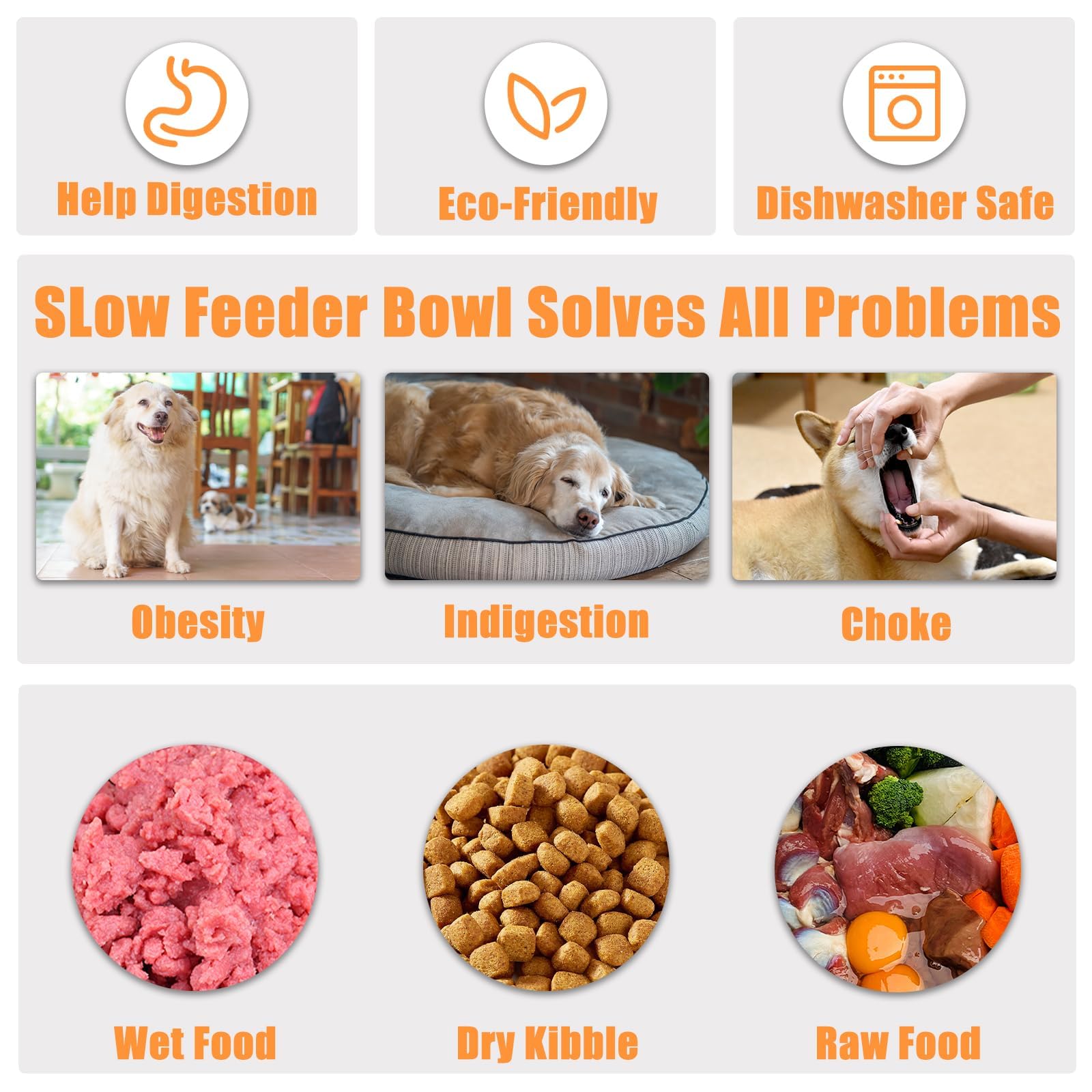 TOKAYIFE Ciotola anti ingozzamento 27.1cm Cibo lento per animali domestici Ciotola per cani e gatti Anti-rigurgito Antiscivolo Durevole (L, Arancione)