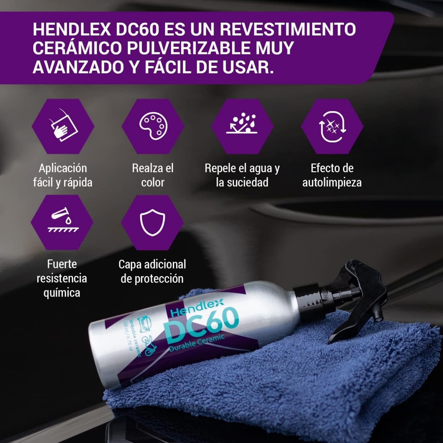 Hendlex DC60 Revestimiento Cerámico en Spray 200 ml para Coche | Recubrimiento cerámico para coche, brillo profundo, efecto hidrofóbico, protección UV, fácil aplicación