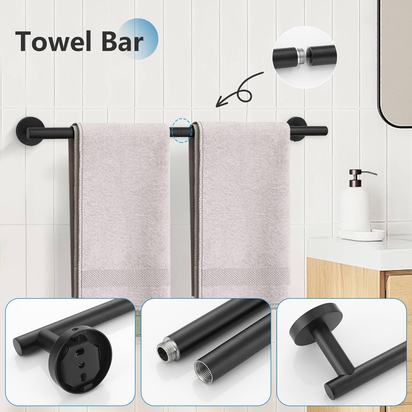 Lot de 5 barres porte-serviettes Noir mat 60 cm