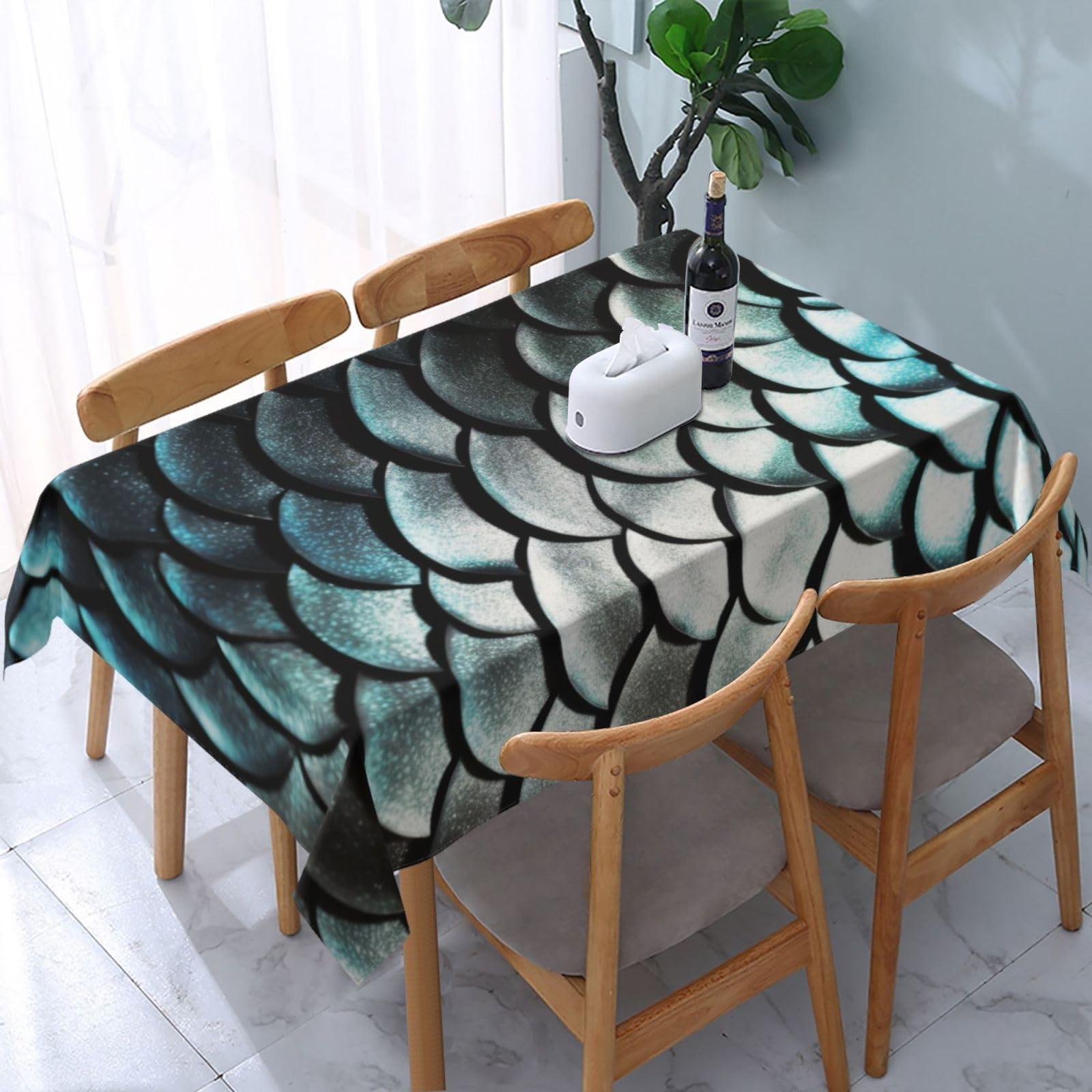 WPKJU Silver Fish Scale Printed Tablecloth Water Resistant Table Cover Washable Rectangle Table Cloth for Tables 54x72 in