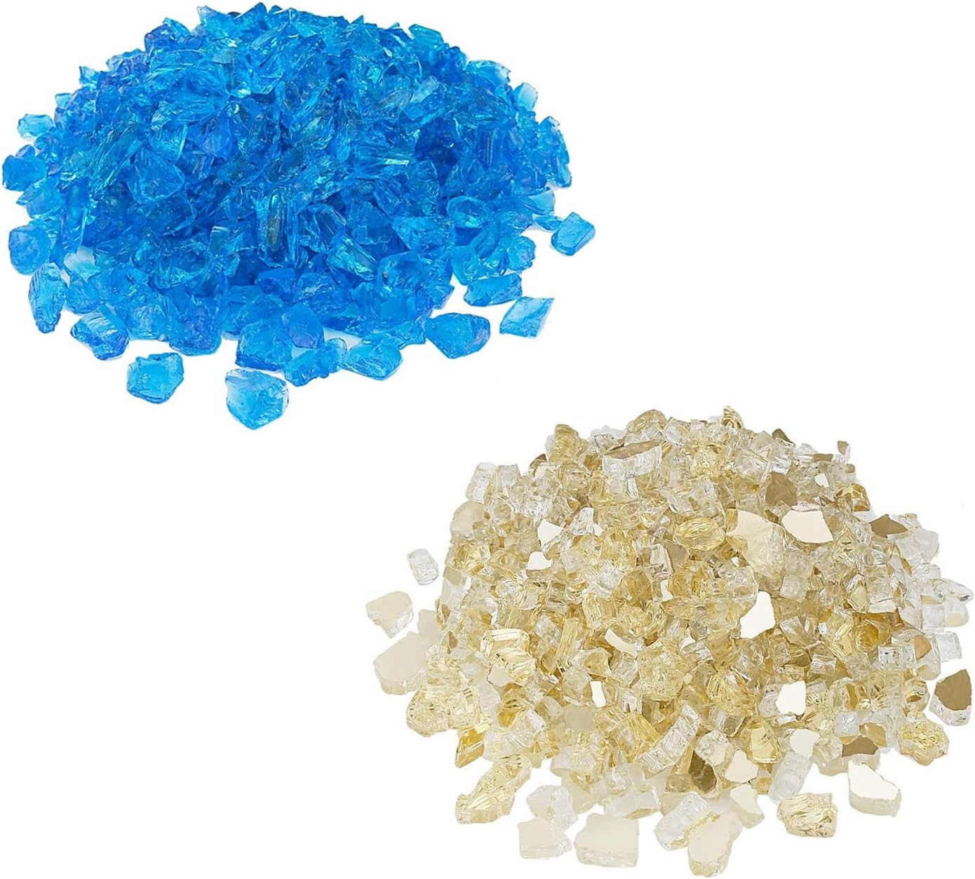 Grisun Fire Glass for Fire Pit, 1/2 Inch Mix 20 Pounds High Luster Reflective Tempered Glass Rocks for Natural or Propane Fireplace, Safe for Outdoors and Indoors Firepit Glass