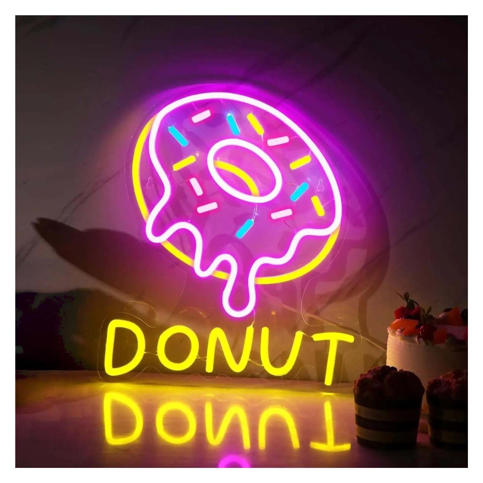 Shouxi One Color Sign Lamp Sweet Donut Neon Sign Usb Dimmable Light For Bedroom Living Room Club Bar Man Cave Party Wall Decor 35Cmx30.7cm