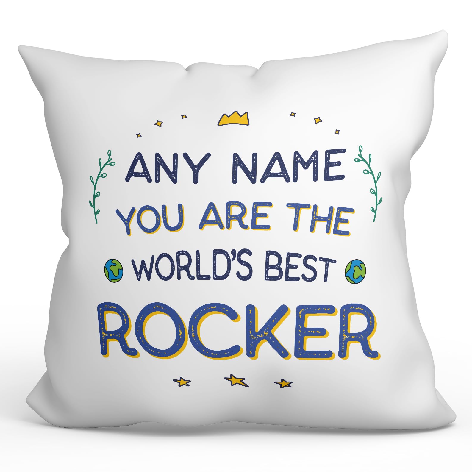 MUGFFINS Personalised Cushion for ROCKER Padding included - in English - World's Best - Funny custom gift - Pillow: cover and filling 15.7x15.7 inches โ image 1
