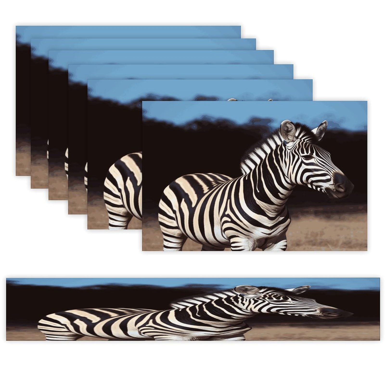 Animal Zebra Table Runner and Placemats Set of 6 Wipe Clean Heat Resistant Table Mat with Table Runner Decorations Flax Linen Place Mat Set for Home Kitchen Party Supplies