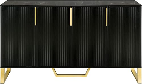 Miniatura 9 de P PURLOVE Aparador moderno, aparador de estilo simple y lujoso con patas y asas de metal dorado, tablero de partículas y gabinete de tablero de MDF