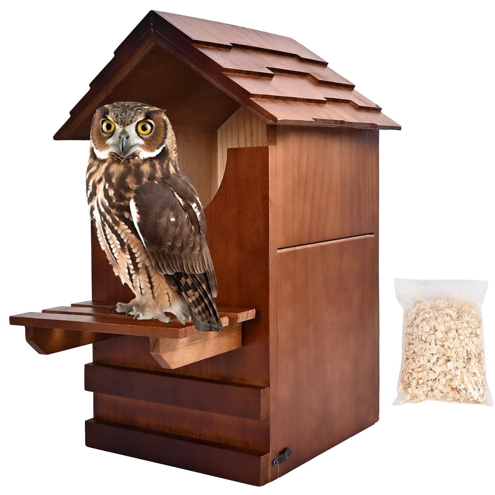 Casetta per gufi, in legno di cedro naturale, 37 x 22 x 19 cm, facile da montare, casetta per uccelli per cortile, giardino e habitat per animali selvatici