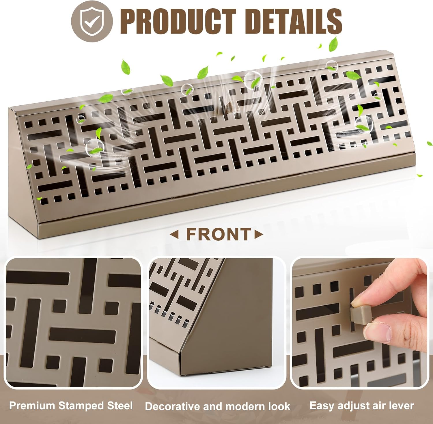 Landhoow 4 Pcs 18 Inch Baseboard Register Vent Covers, Brown Heavy Duty Steel Air Diffuser with Adjustable Lever for Floor/Wall Duct Openings - Easy Install HVAC Supply Diffuser