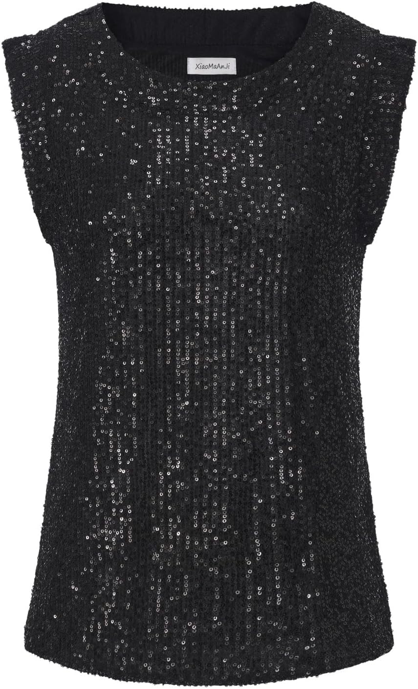Sparkly Sequin Tops for Women Tank Top Disco Outfit Sleeveless Shiny Glitter Club H... - Image 5