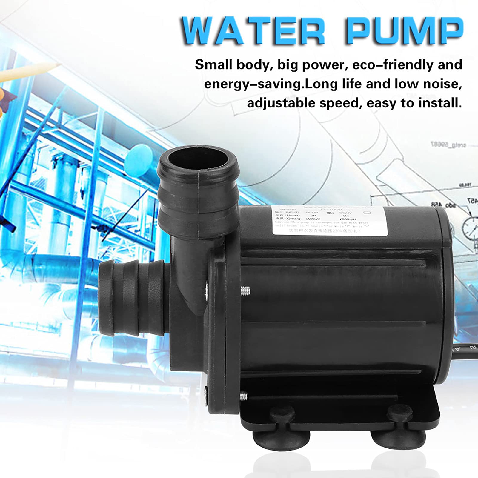 Garosa Bomba de Agua Sin Escobillas 12V DC 1500L/H, JT-1000A-12, Motor Silencioso 35DB, para Pecera Acuario Jardín Fuentes