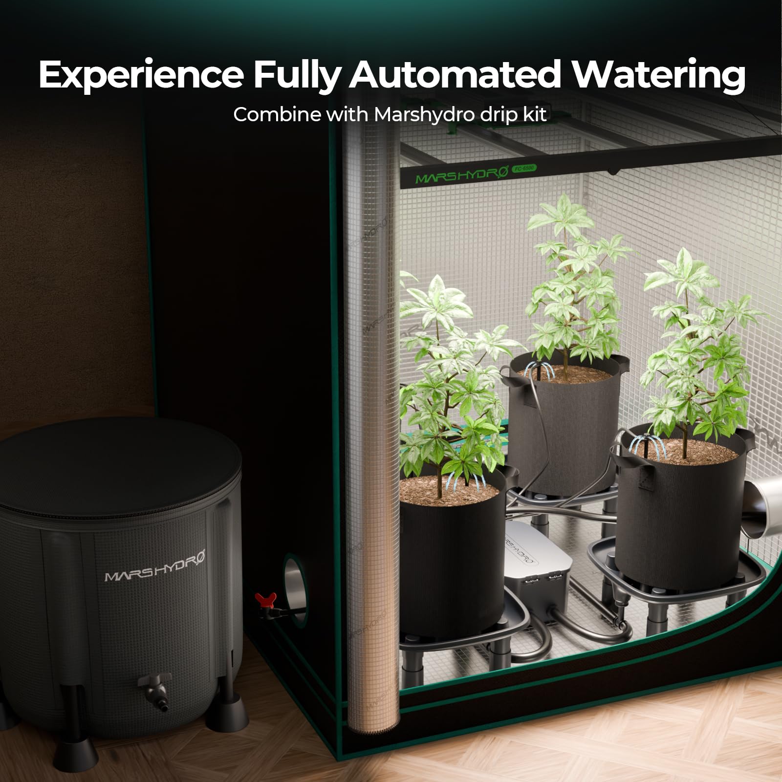 MARS HYDRO Sistema de drenaje automático, 4 cuencos, 1 bomba y 4 sacos de plantas (18,9 L), para cultivar plantas en maceta