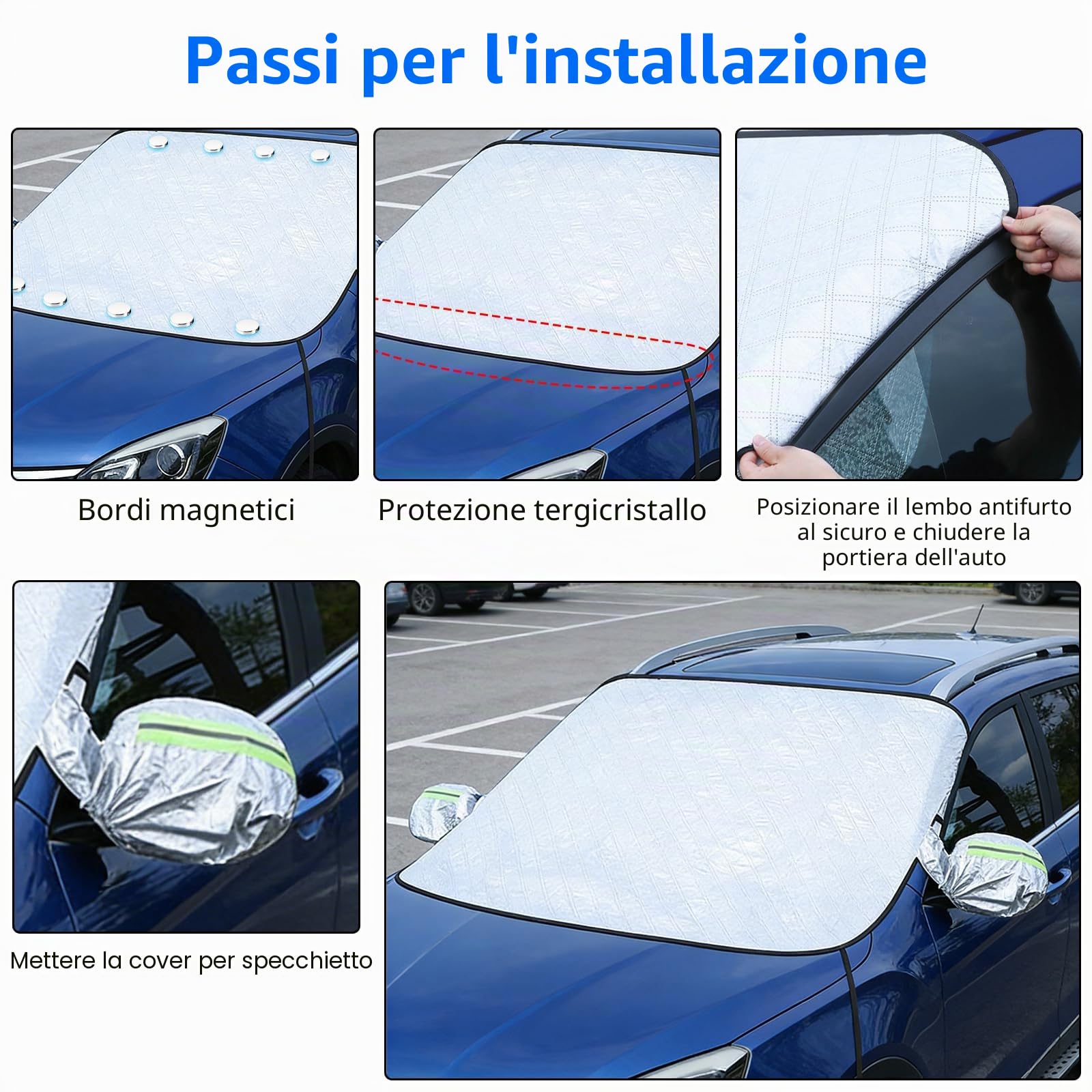 Copri Parabrezza Auto Inverno, 9 Magnete, Copriparabrezza Inverno Esterno per Maggior Parte dei Veicoli, Resistente alla neve, al ghiaccio, al gelo, alla polvere e ai raggi UV, 152 x 125cm