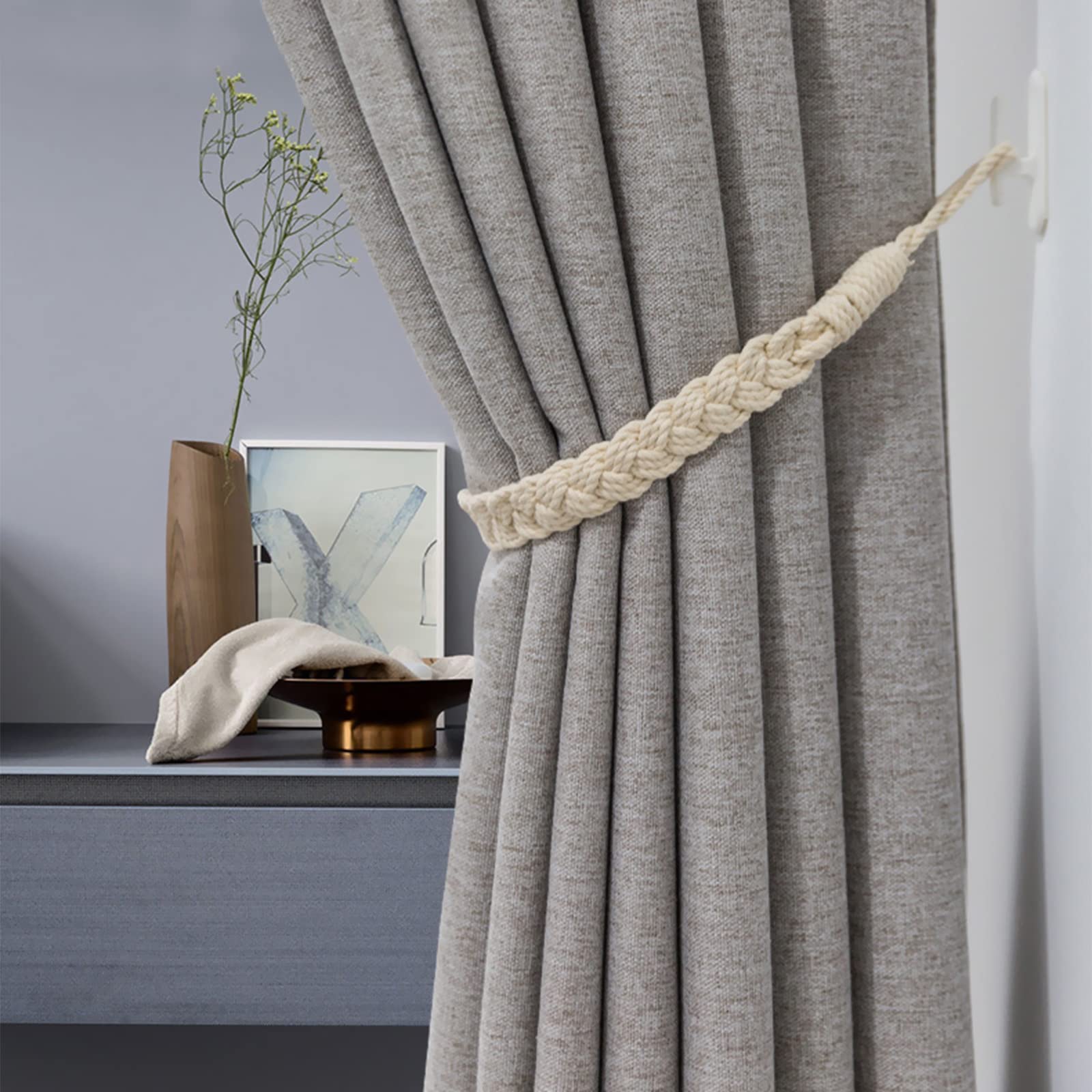 Accessoire Rideau Déco HOTUT Attaches Rideaux Main - 4 Embrasses Bohème Coton - Décoration Intérieur Extérieur - Style Tissé Main - Gris Accessrideau Tissé Main