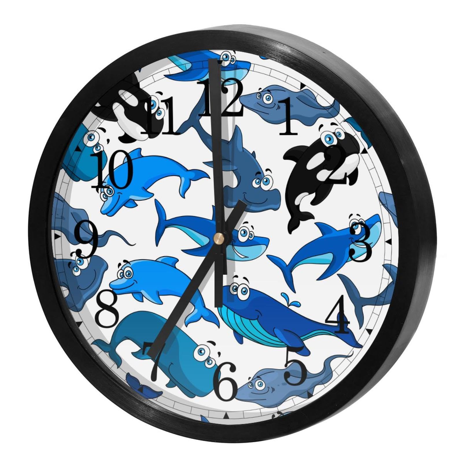 Horloge murale sans tic-tac à quartz avec grand cadran rond poisson mignon pour bureau