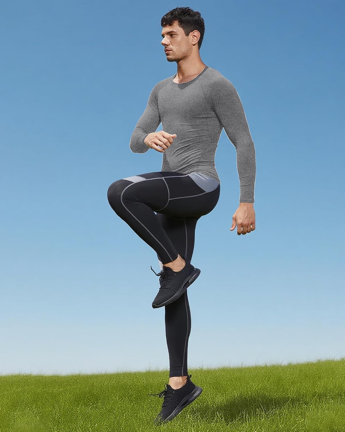 2 Pack Men's Compression Shirts Long Sleeve Quick Dry Workout Athletic Base Layer T-Shirts Sports Undershirt