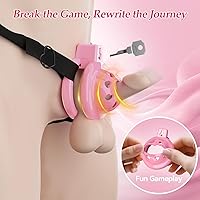 Vista 6 de Encantador cinturón de castidad rosa para hombres, dispositivos de castidad ligeros con cabeza de silicona suave de 6 anillos, accesorios de bondage