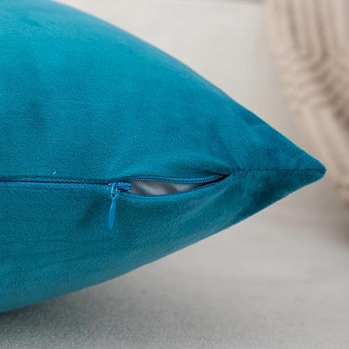 Miniatura 3 de ZLINA Juego de 2 fundas de almohada lumbares decorativas de terciopelo azul lago y blanco con retazos de cuero dorado de 12 x 20 pulgadas, fundas de