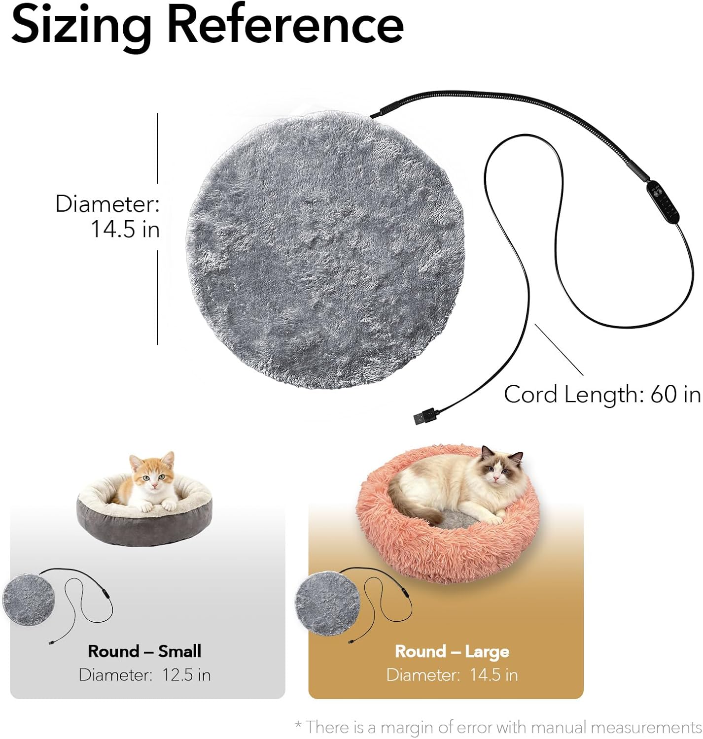 USB Pet Heating Pad with Washable Cover, 5-Temp & Timer – Turn Any Bed Heated, 140°F Auto Shut-Off, 5V Safe Warmer for Cats & Dogs Indoor/Outdoor, Power Bank/Wall/Car Powered (14"x14")