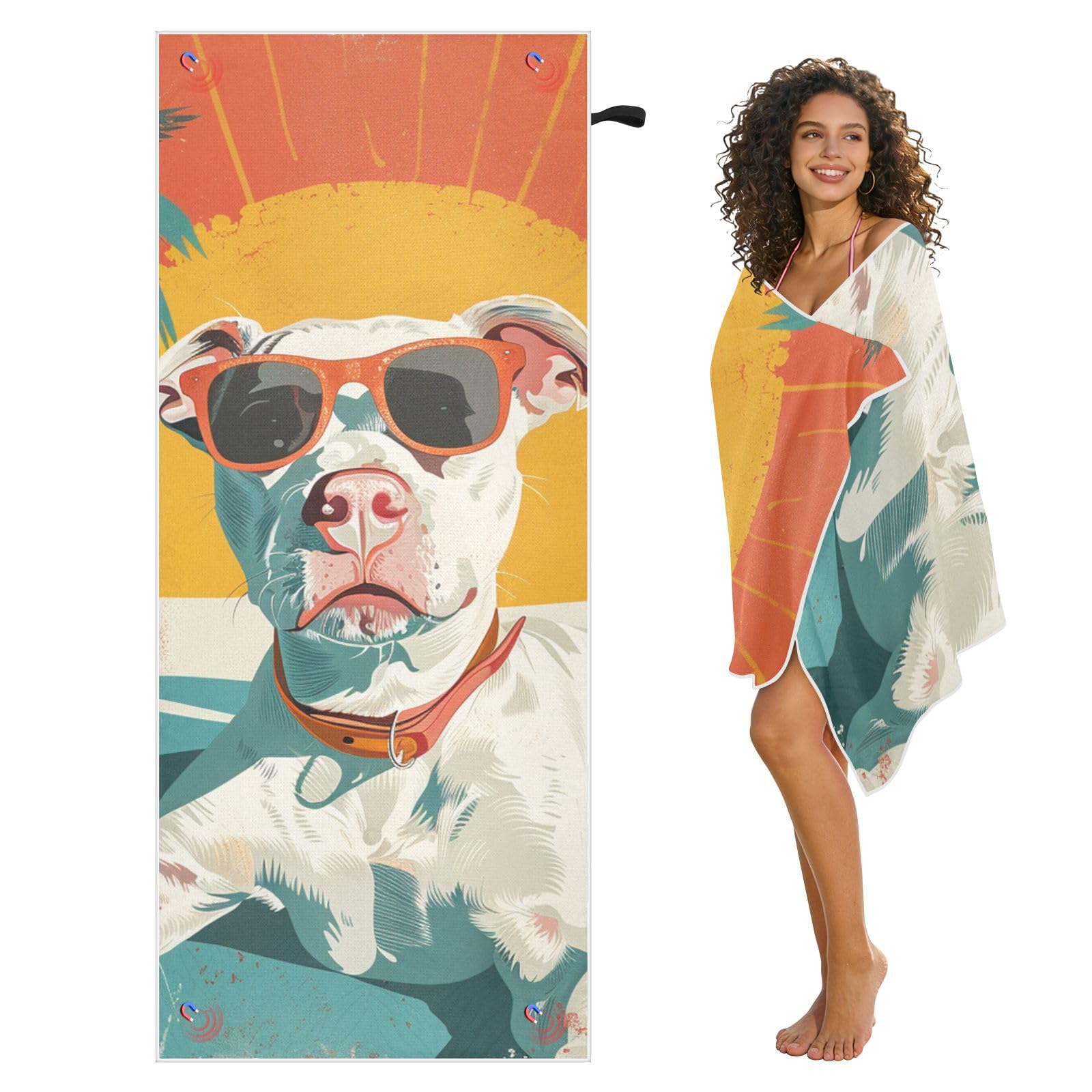 Toallas de playa grandes con bolsas de malla para adultos, toalla de baño para perros con cierre magnético, toalla absorbente de secado rápido para piscina, camping y viajes, 190 x 80 cm