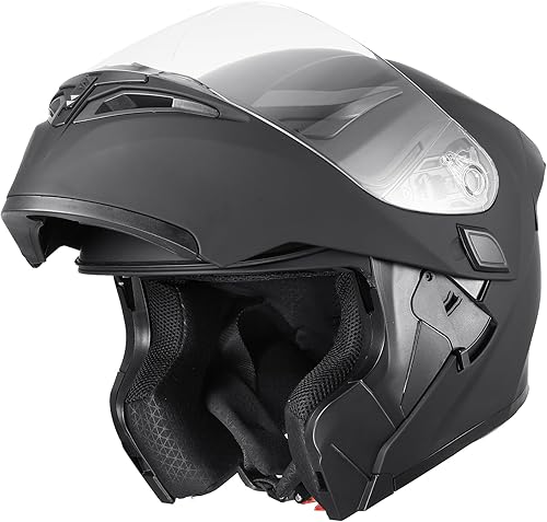 Miniatura 9 de Casco modular para motocicleta de cara completa con visera dual abatible, aprobado por DOT, ligero y en color negro mate
