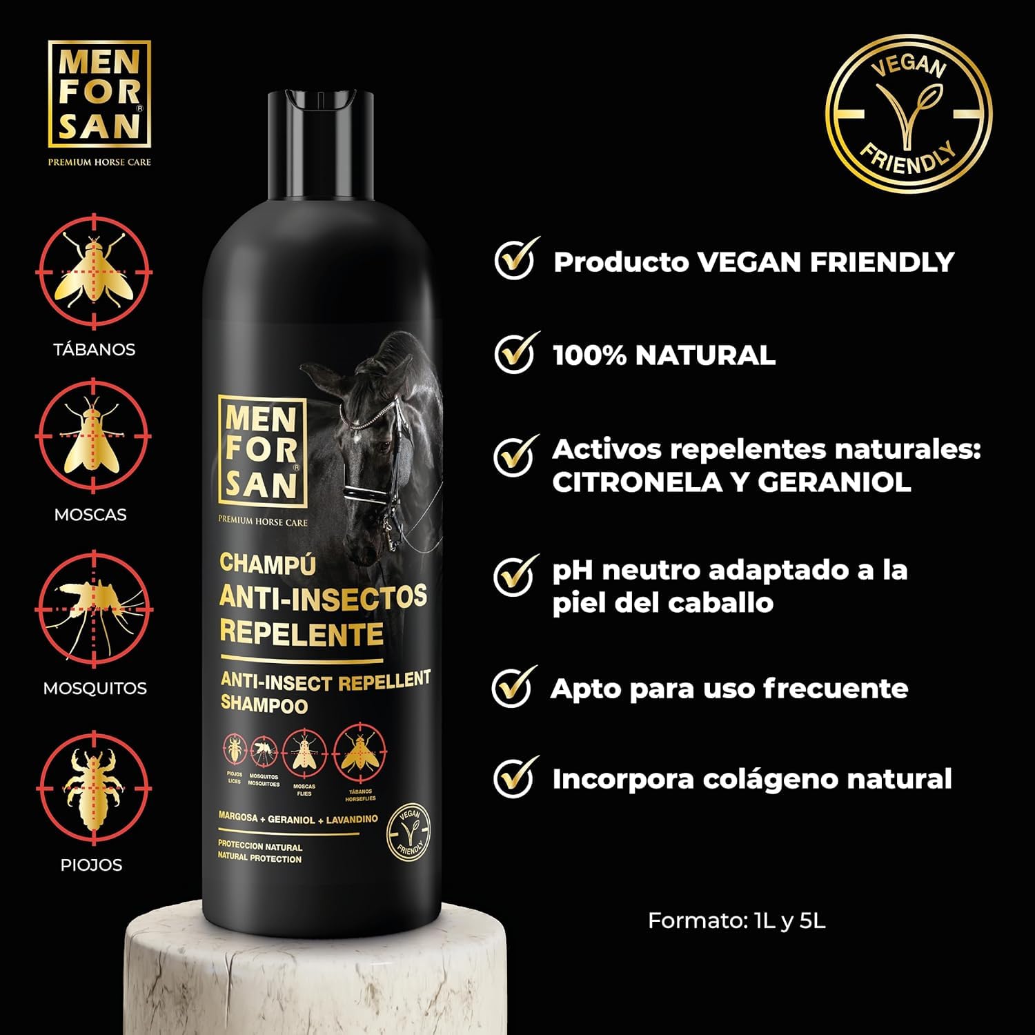 MENFORSAN Shampooing Répulsif Chevaux 1L Citronnelle Insectes