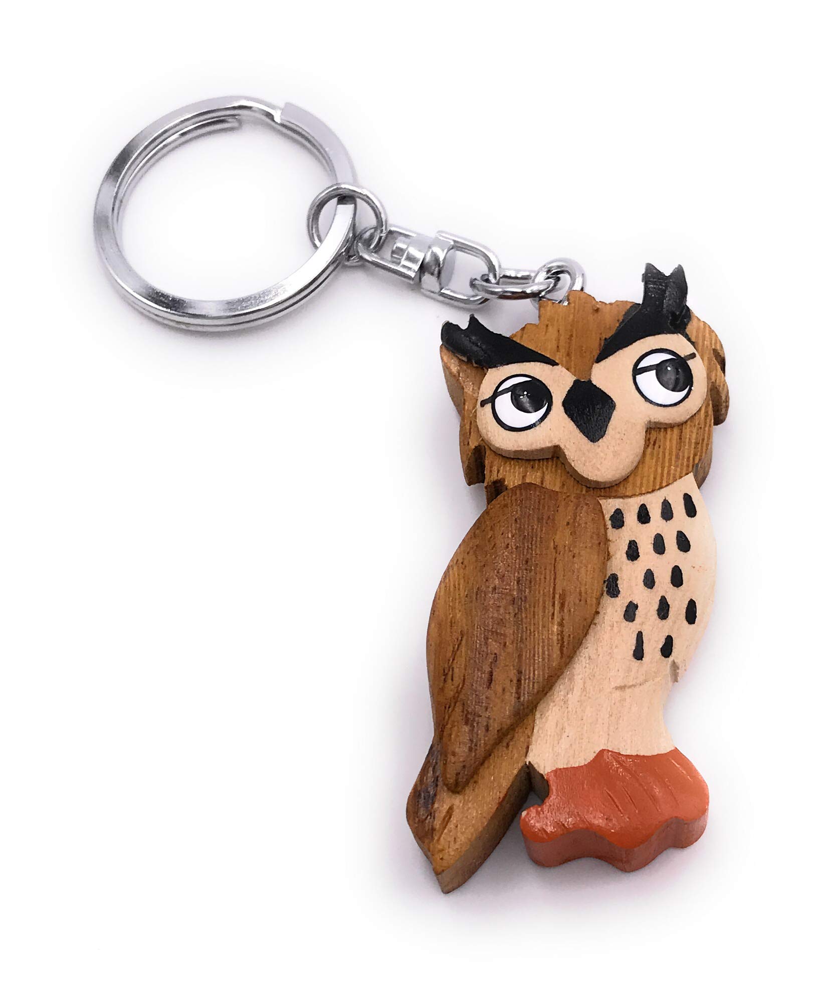 Onwomania Different Wooden Keychain Owl Bird Owl Eagle Owl Animal Forest Bird Of Prey Standing Pendant Charm